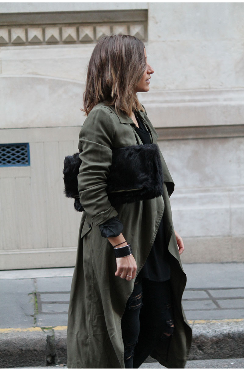 Military Trend: Camille Callen is wearing a Pimkie army green trench coat